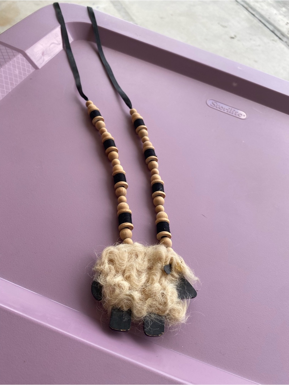 Sheep necklace with real wool